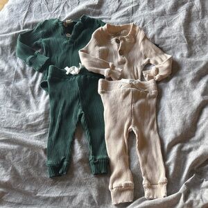 TWO Baby co-or Sets in Forest Green and Cream